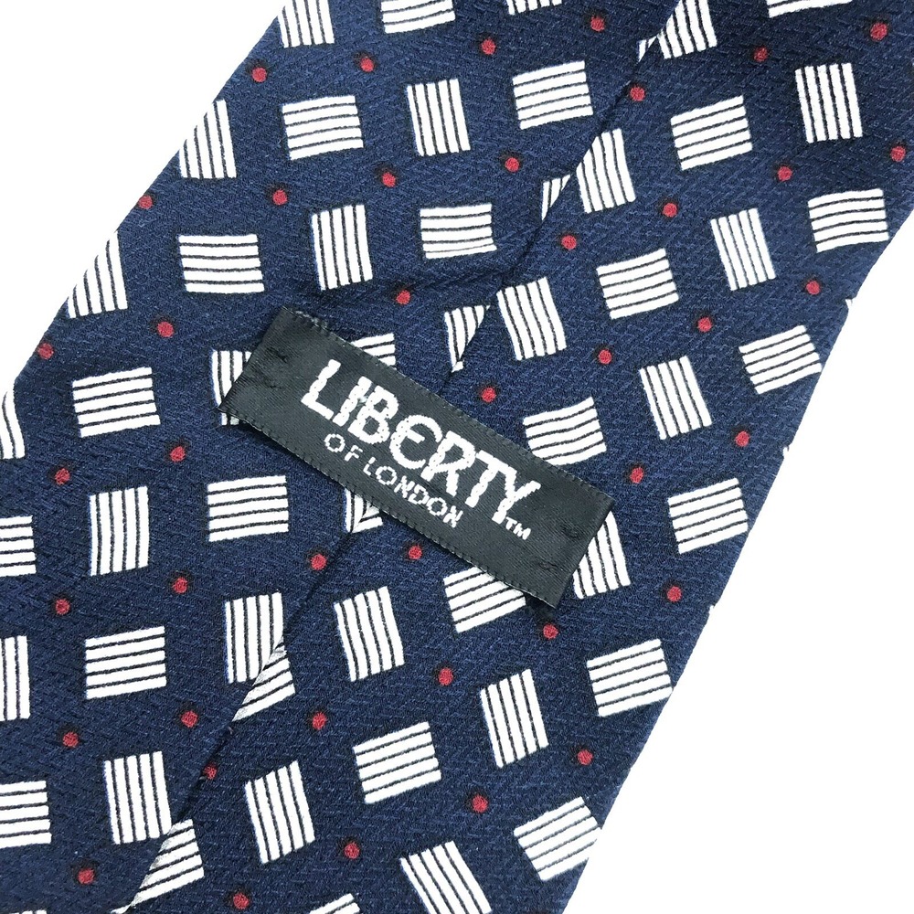 VTG Liberty of London Mens Tie Navy Blue Geometric 100% Silk MADE USA 57" x 3.75